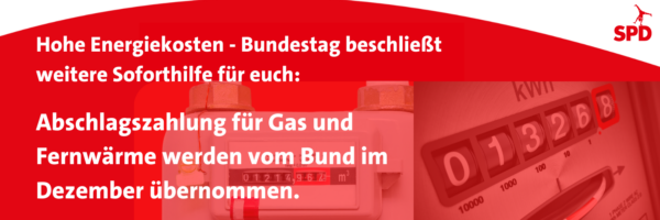 Soforthilfe: Bund übernimmt den Abschlag für Dezember bei Gas und Fernwärme